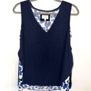 Anthropologie Women's Sz M Deletta Top Blue Weekdays Polka Dot Preppy Spring EUC